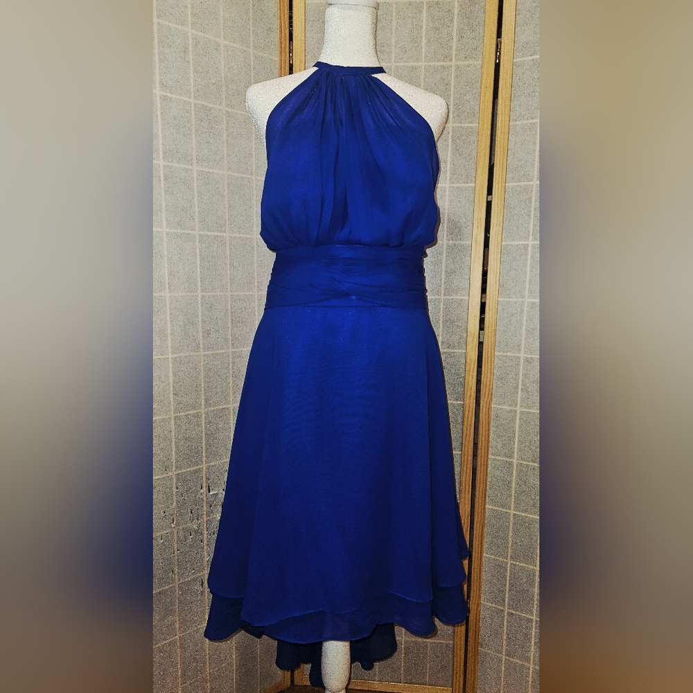 Chiffon Halter High-Low Dress in Cobalt Blue